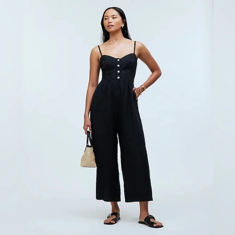 Madewell Black Linen Jumpsuit sz 4 - Picture 1 of 7
